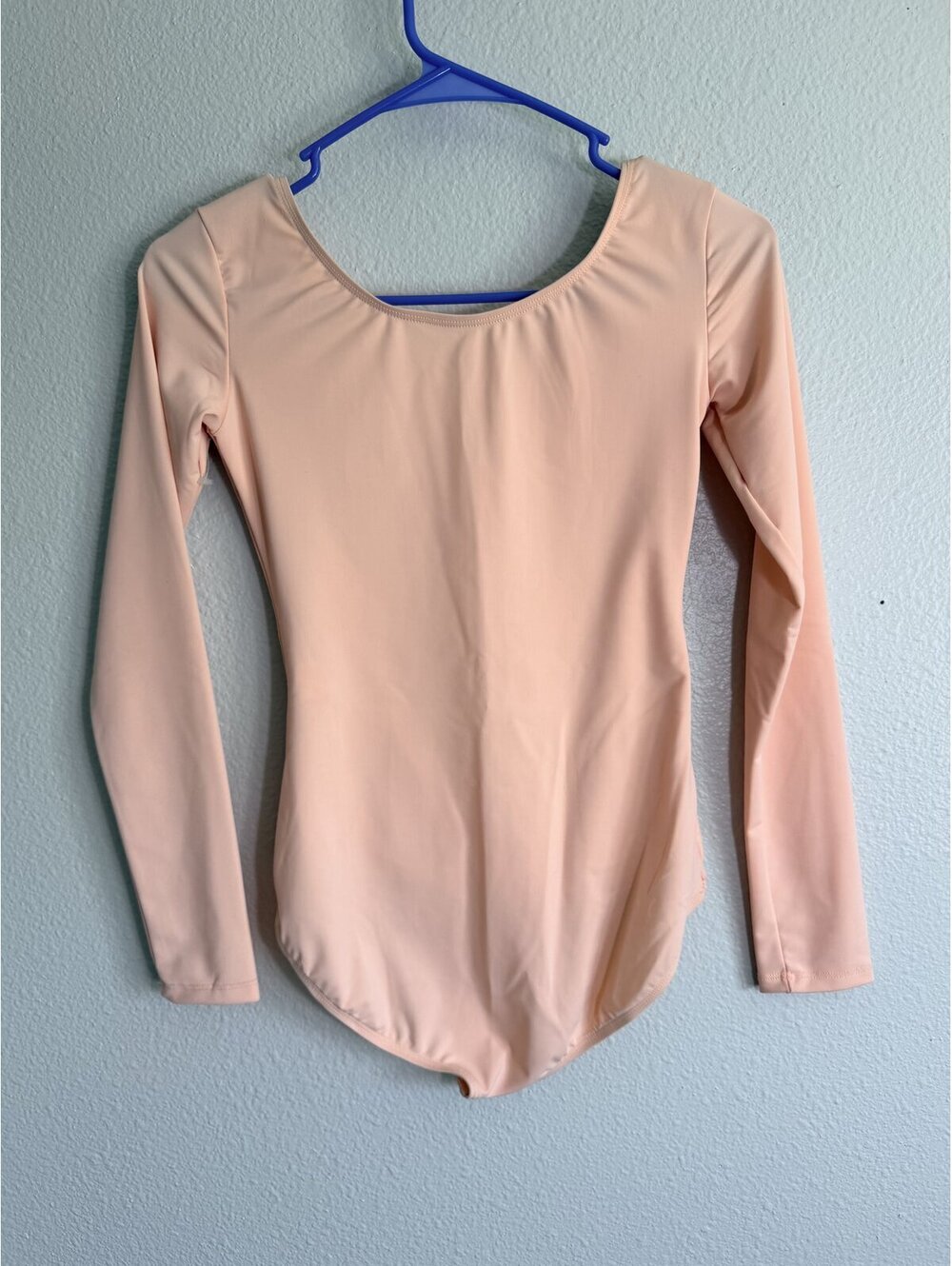 Long Sleeve Dance Leotard Gathered Scoop Neck Blush Pink Adult Size Medium